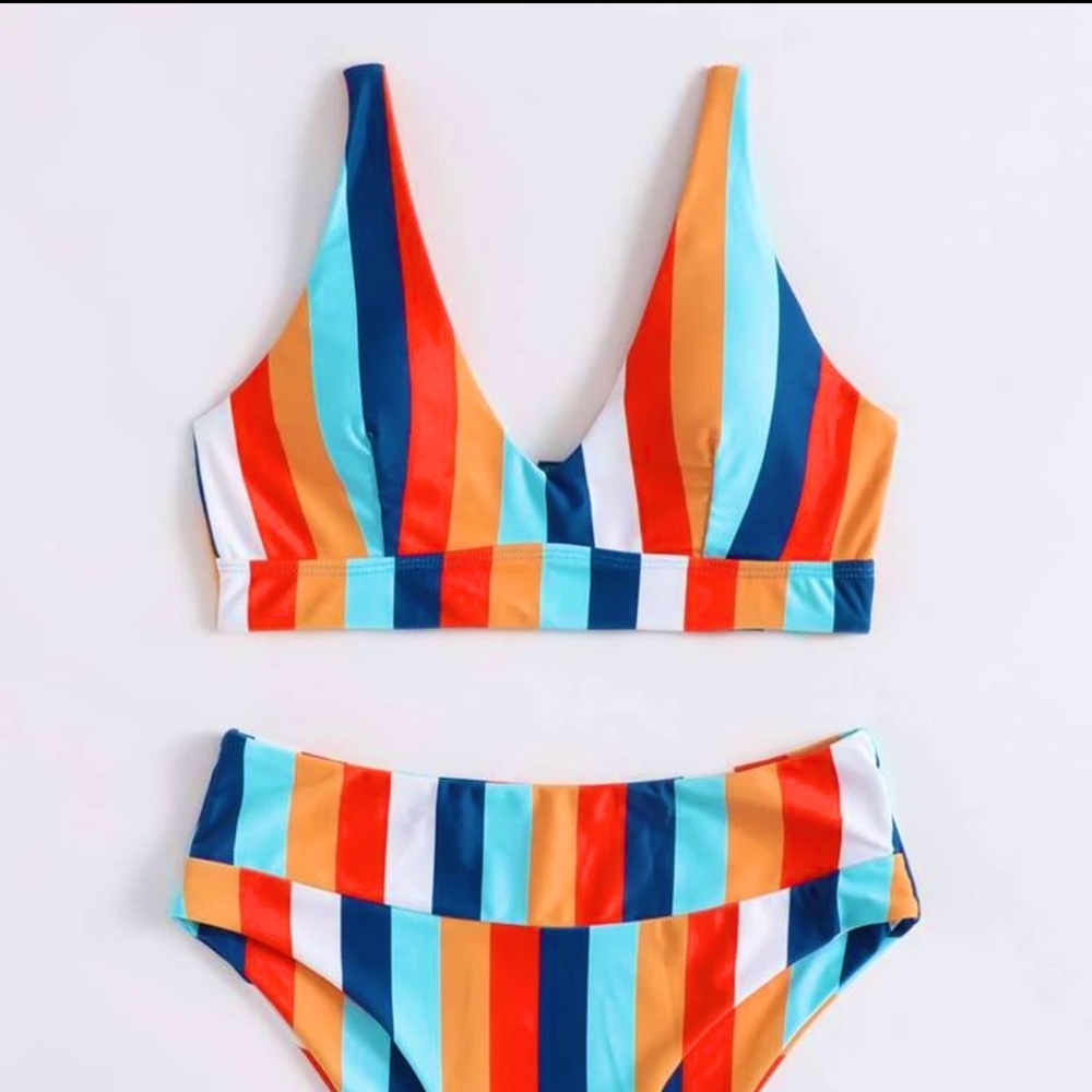 Striped High Waisted Bikini